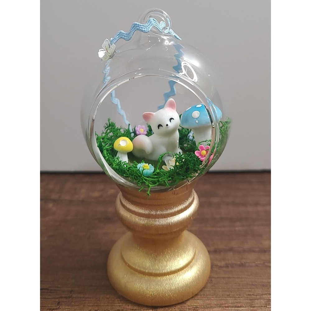 Fox Christmas Ornament Handmade Glass Diorama Mushroom Woodland Fairy Garden